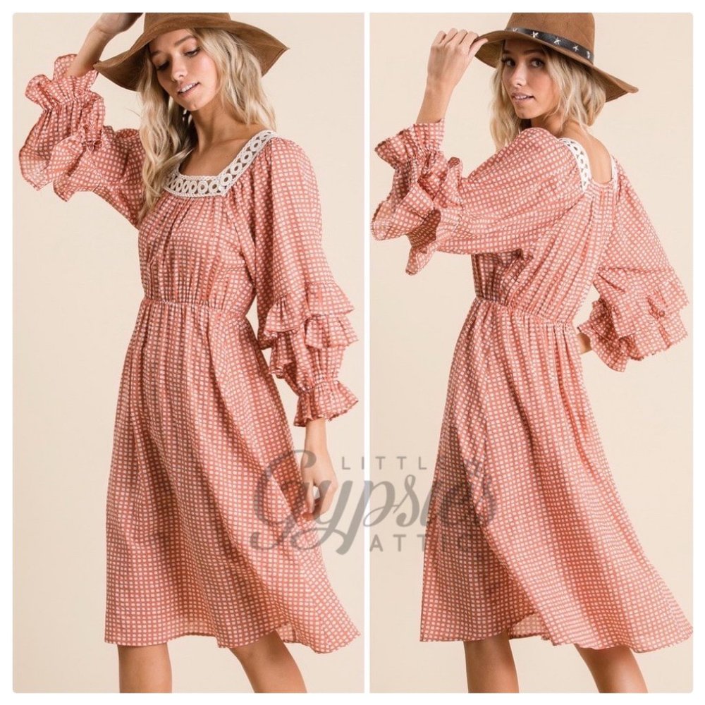 Handmade Farmhouse Prairie Midi Dress - Picture 5 of 15
